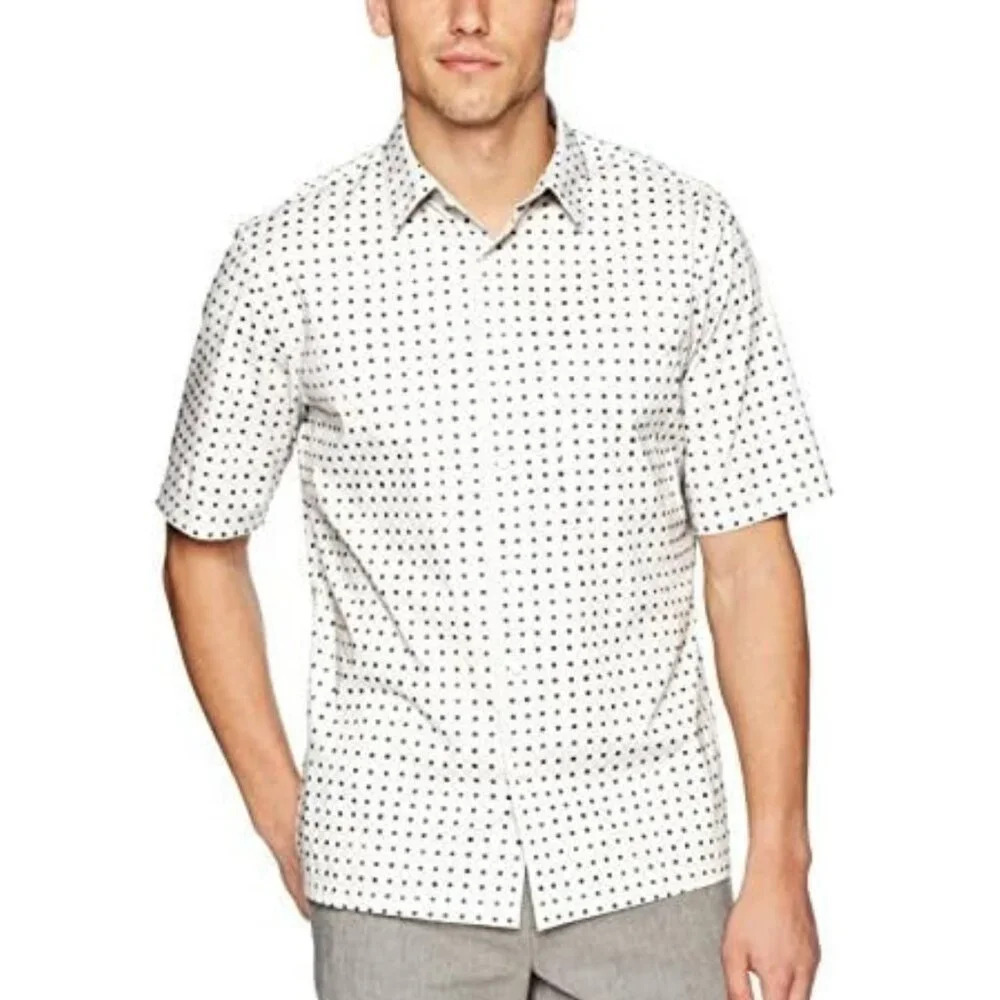 Theory Men's Bruner Dot Print Short Sleeve Woven Button Down Shirt 27288